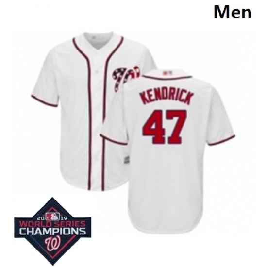 Mens Washington Nationals 47 Howie Kendrick White Home Cool Base Baseball Stitched 2019 World Series Champions Patch Jersey